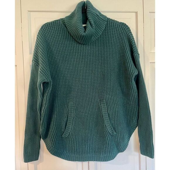 Michael Michael kors green chunky knit cowl neck pocket front sweater - Picture 2 of 10